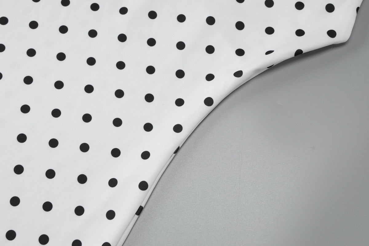 Women Clothing Spring Summer Sexy Polka Dot Printed Shoulder Lace up Slim Fit Hip Bag Dress