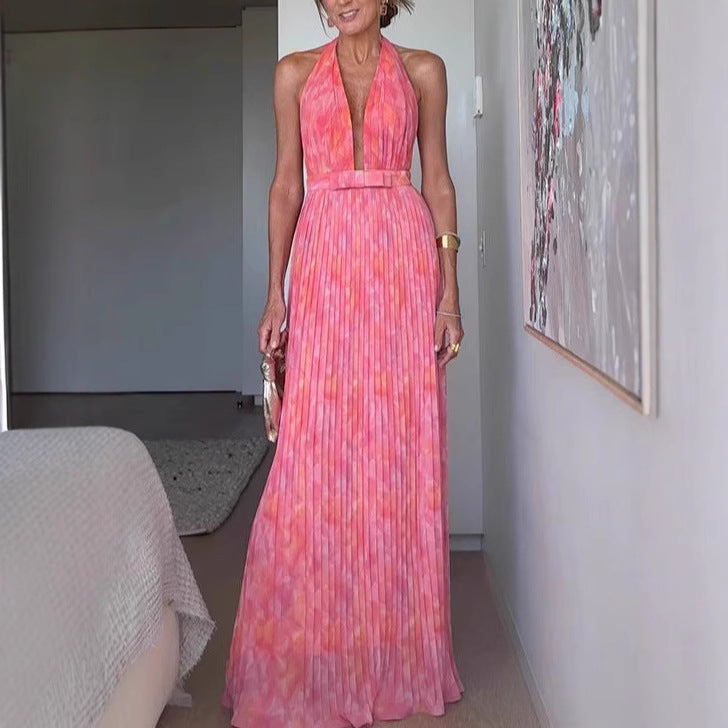 Summer Holiday Women Clothing Sexy Deep V Plunge Lace up Backless Dress