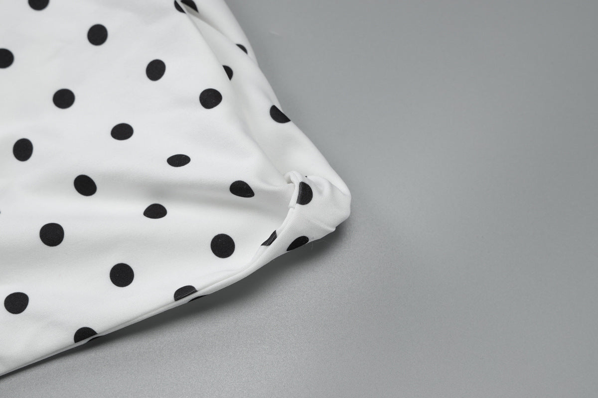 Women Clothing Spring Summer Sexy Polka Dot Printed Shoulder Lace up Slim Fit Hip Bag Dress