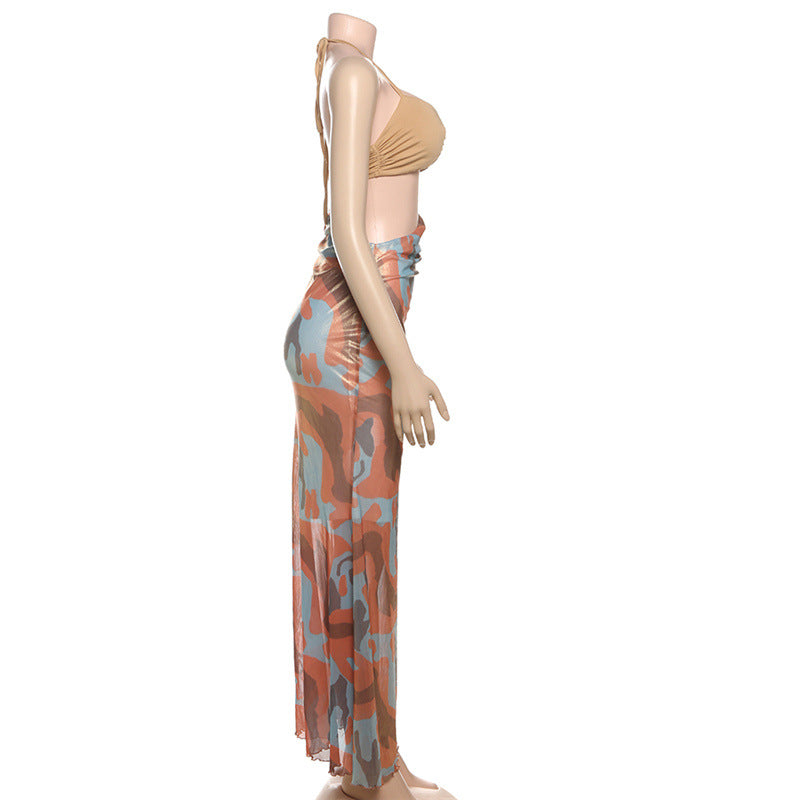 Spring Summer Women Clothing Sexy Bright Color Halter Lace up Slim Fit Hip Spaghetti Straps Dress