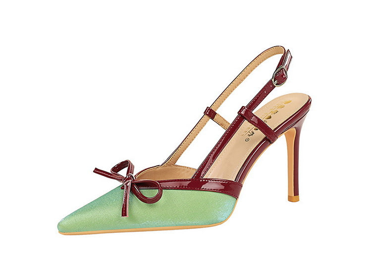 Bow Stiletto Heel High Heels Women Elegant High Grade Not Tired Feet Empty Back Strap Women Shoes