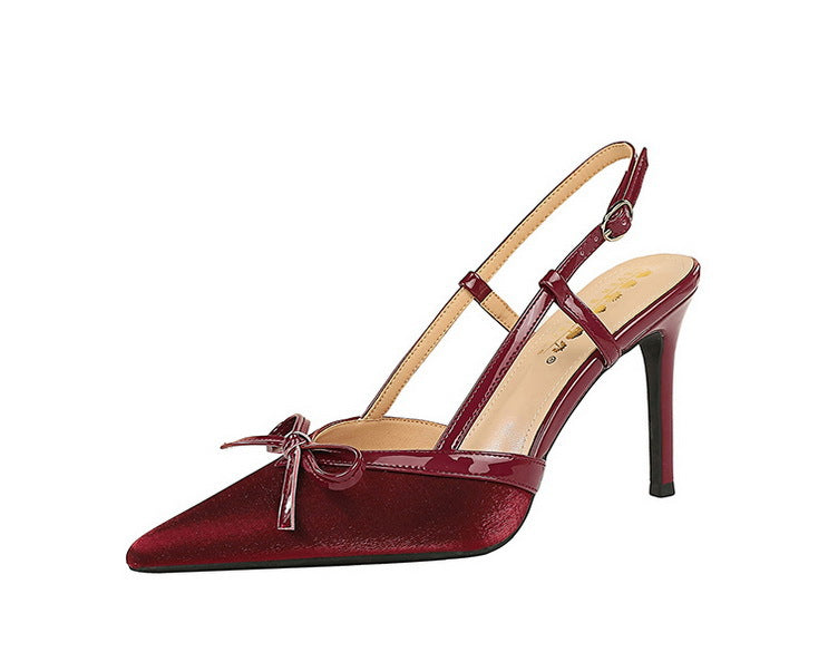 Bow Stiletto Heel High Heels Women Elegant High Grade Not Tired Feet Empty Back Strap Women Shoes