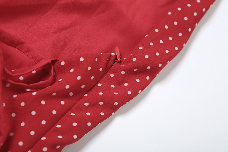 Spring Summer Women Clothing Sexy Polka Dot Halter Lace up Backless Slim Fit Scarf Collar Dress