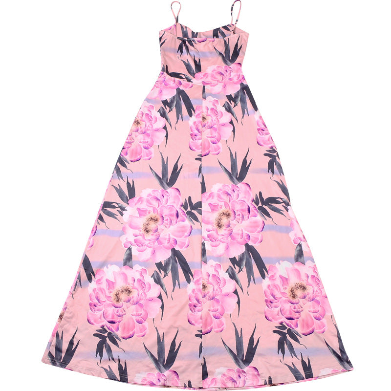 Spring Women Clothing French Sexy V neck Backless Slim Fit Floral Strap Dress