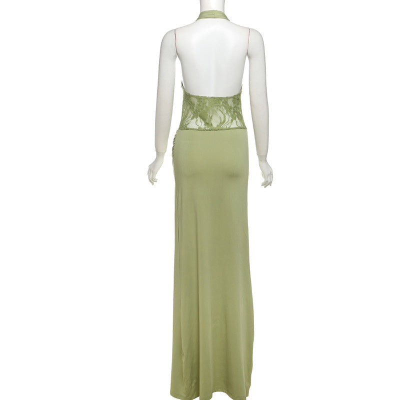 Spring Women Clothing Sexy Halter Cut out Slim Hip Fold Dress