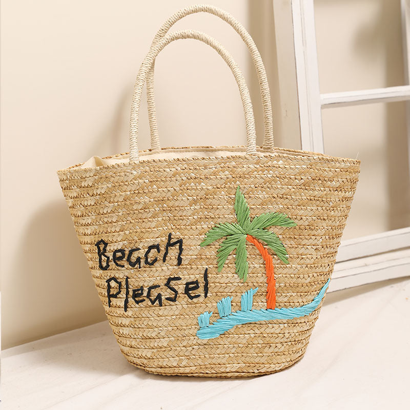 “Beach Please” Straw Shoulder Bag