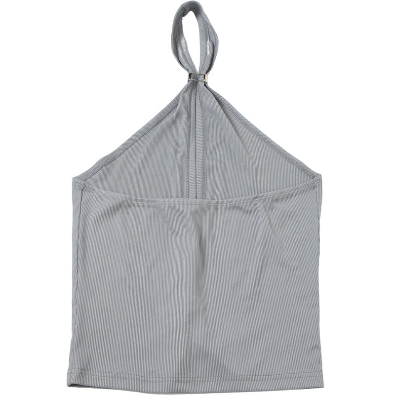 Spring Summer Women Clothing Personalized Button Design Sexy Backless Halter Hollow Out Cutout Slim Vest Women