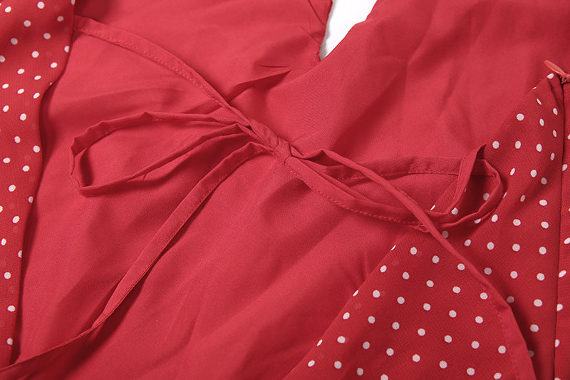Spring Summer Women Clothing Sexy Polka Dot Halter Lace up Backless Slim Fit Scarf Collar Dress