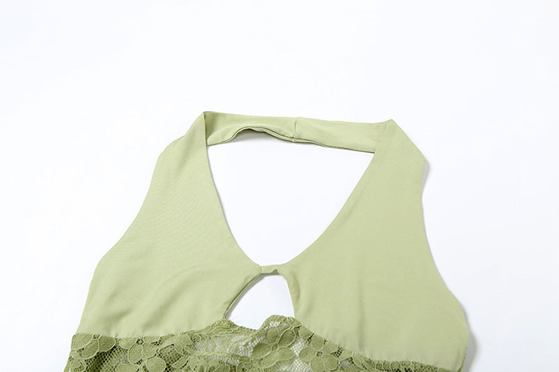 Spring Women Clothing Sexy Halter Cut out Slim Hip Fold Dress