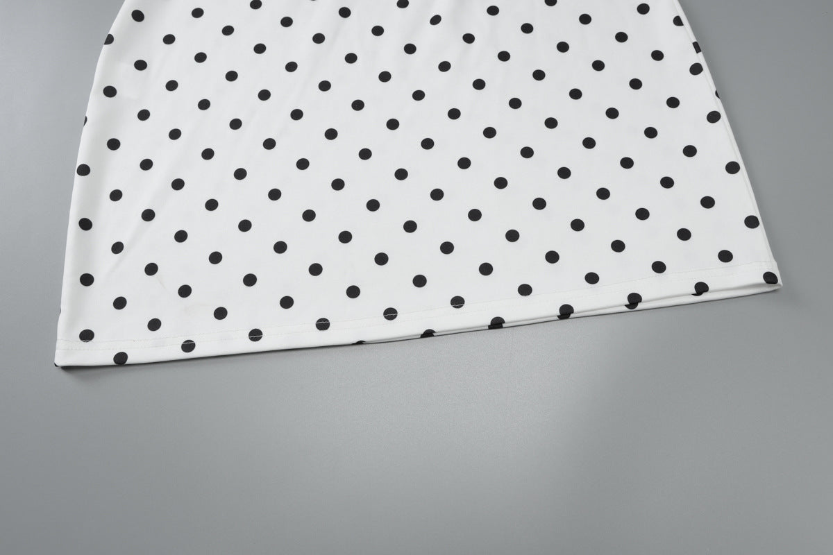 Women Clothing Spring Summer Sexy Polka Dot Printed Shoulder Lace up Slim Fit Hip Bag Dress