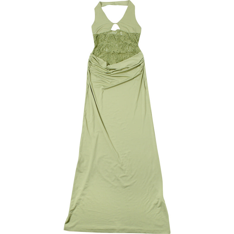 Spring Women Clothing Sexy Halter Cut out Slim Hip Fold Dress