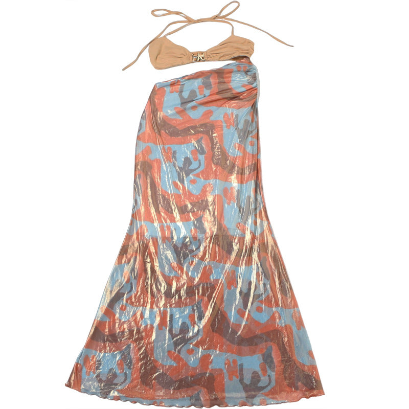 Spring Summer Women Clothing Sexy Bright Color Halter Lace up Slim Fit Hip Spaghetti Straps Dress