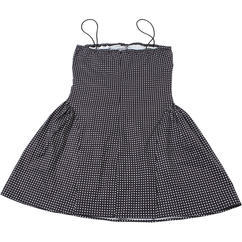Spring Summer Women Clothing French Dot Sexy Button Slim Pleated Backless Sling Dress Women