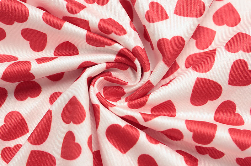 French Heart Print Strapless Dress