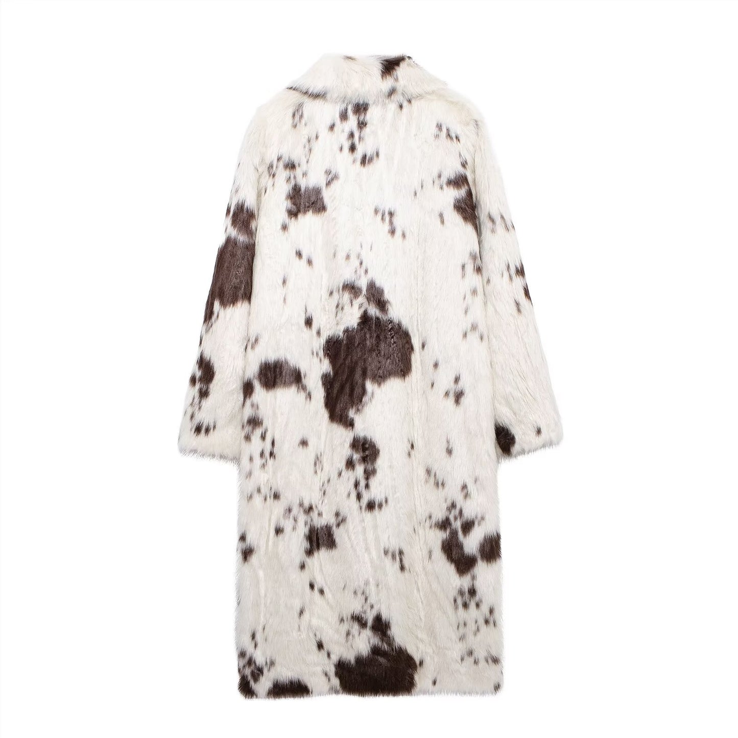 Contrast Color Animal Pattern Faux Fur Coat Women Autumn Winter High Sense Fox Fur Extended Plush Coat