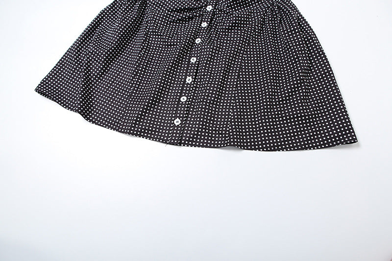 Spring Summer Women Clothing French Dot Sexy Button Slim Pleated Backless Sling Dress Women
