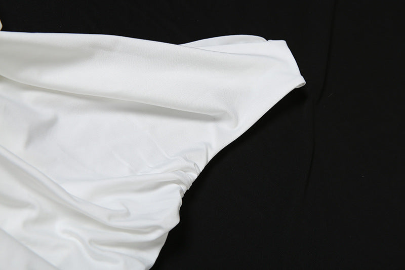 Spring Women Clothing Solid Color Sexy Pile Collar Backless Pleated Slim Vest for Women