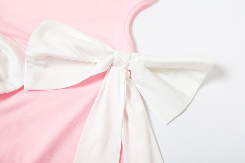 Spring Summer Women Clothing Sexy Sexy Slim Hollow Out Cutout round Neck Bowknot Backless Dress Women