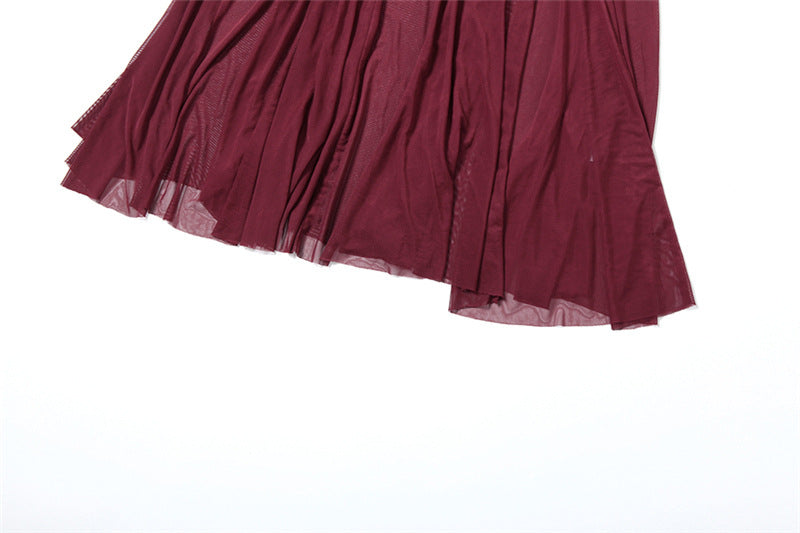 Women Clothing Spring Summer Sexy Mesh Solid Color See through Slim Halter Lace up Dress