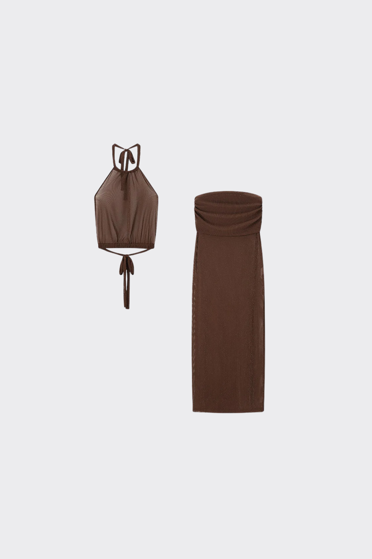 Solid Halter Crop Top & Slit Maxi Skirt Set