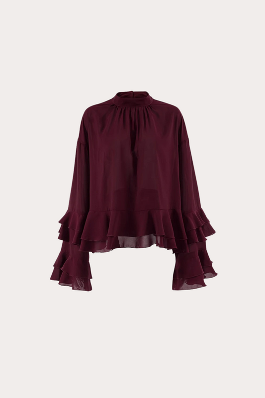 Ruffled Stand Collar Chiffon Blouse