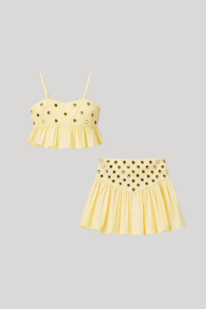Peplum Mirror Embroidered Two-Piece Set