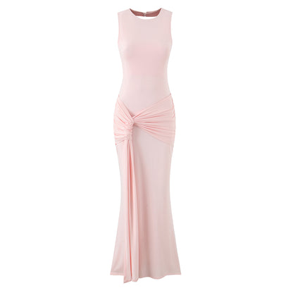 Twist-Pleated Sleeveless Backless Dress