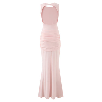 Twist-Pleated Sleeveless Backless Dress