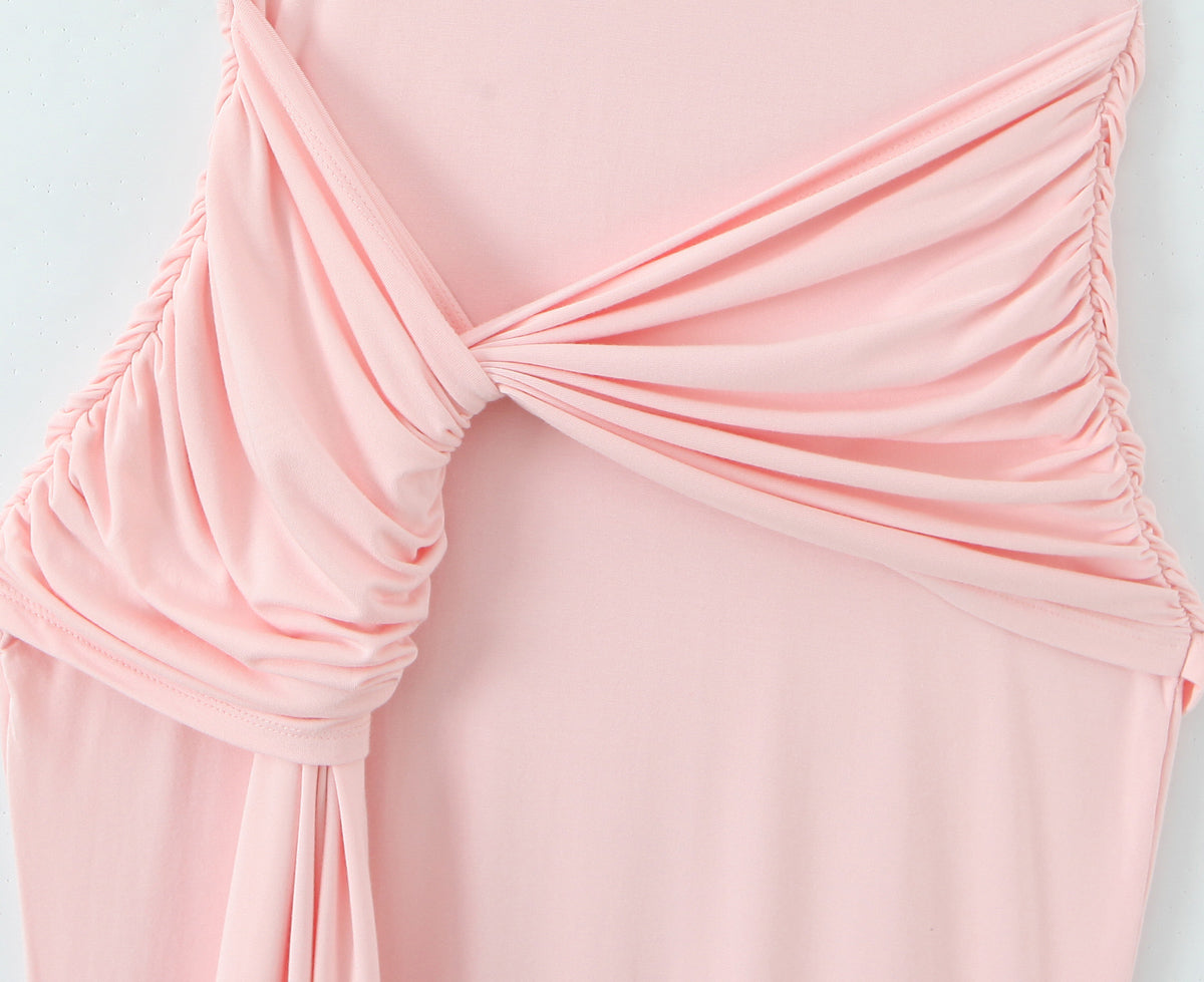 Twist-Pleated Sleeveless Backless Dress