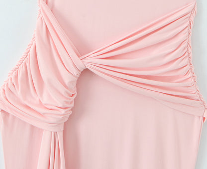 Twist-Pleated Sleeveless Backless Dress