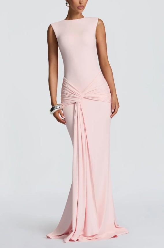 Twist-Pleated Sleeveless Backless Dress