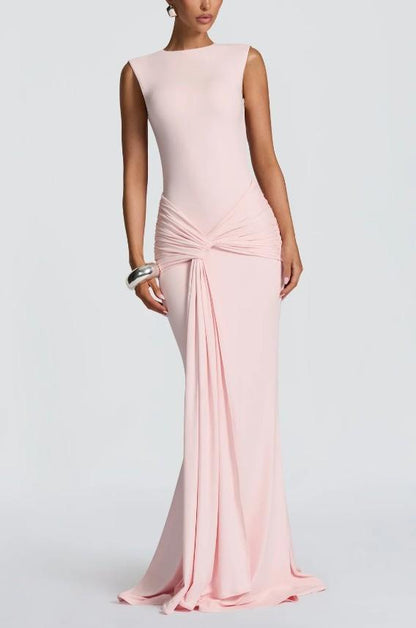 Twist-Pleated Sleeveless Backless Dress