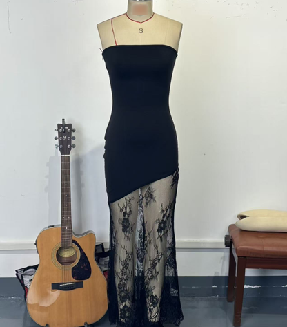 Dress Sexy Tube Top Lace Patchwork Waist Slimming Sheath Dress