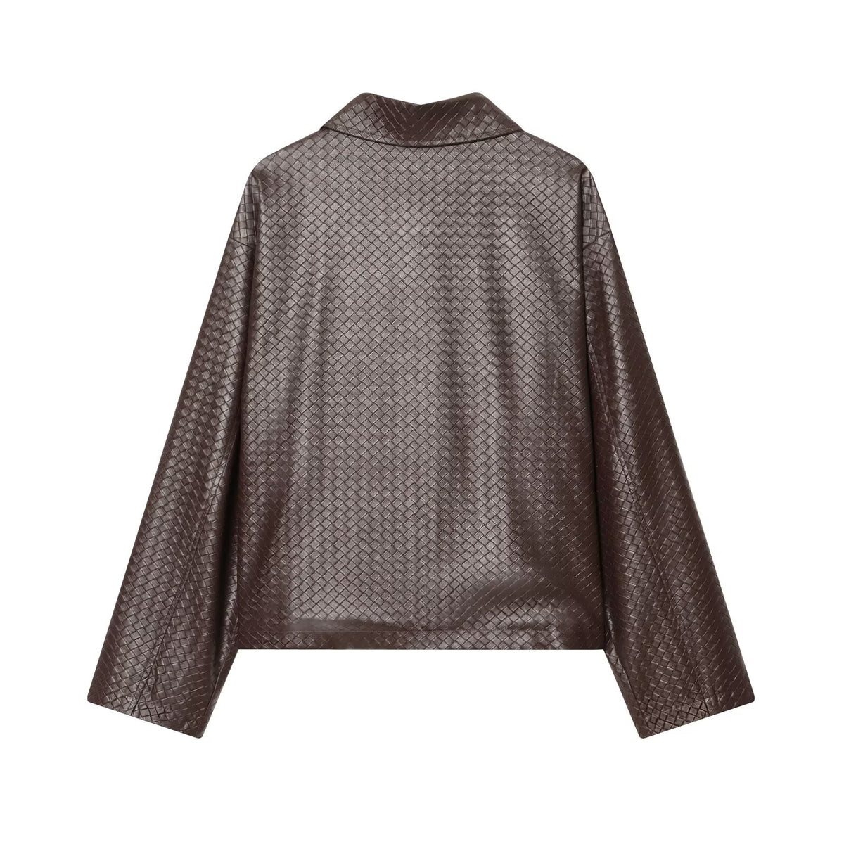 Winter Urban Collared Vintage Artificial Woven Leather Bomber Jacket Women
