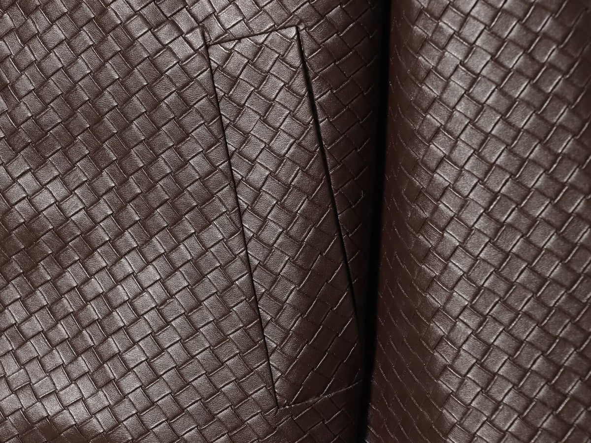 Winter Urban Collared Vintage Artificial Woven Leather Bomber Jacket Women