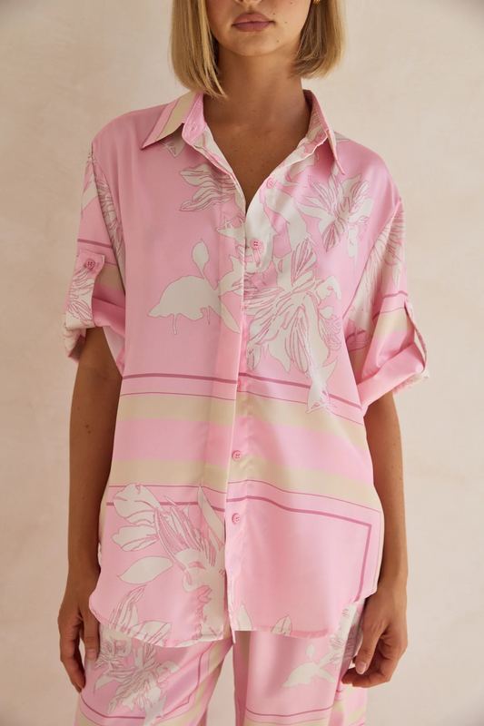 Striped Floral Button-Up Set