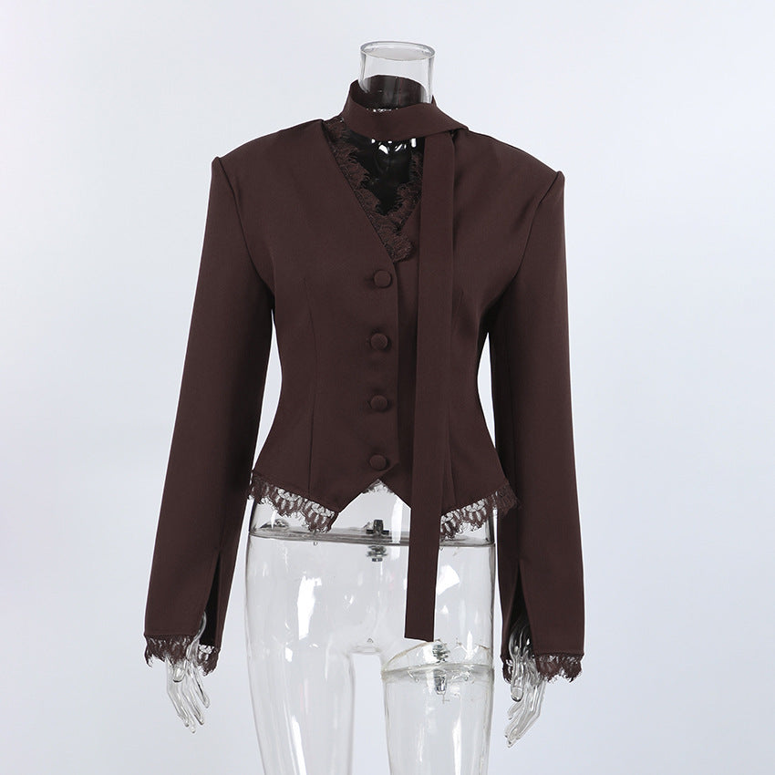 Retro Lace Waist-Defined Long Sleeve Coat