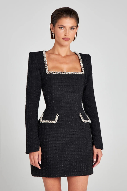 Long Sleeved Beaded Classic Dress