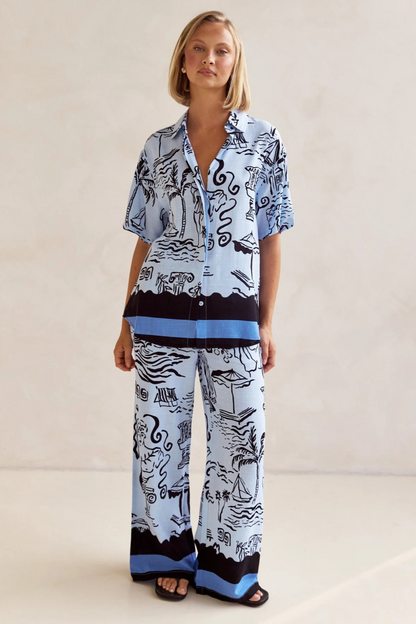 Striped Floral Button-Up Set