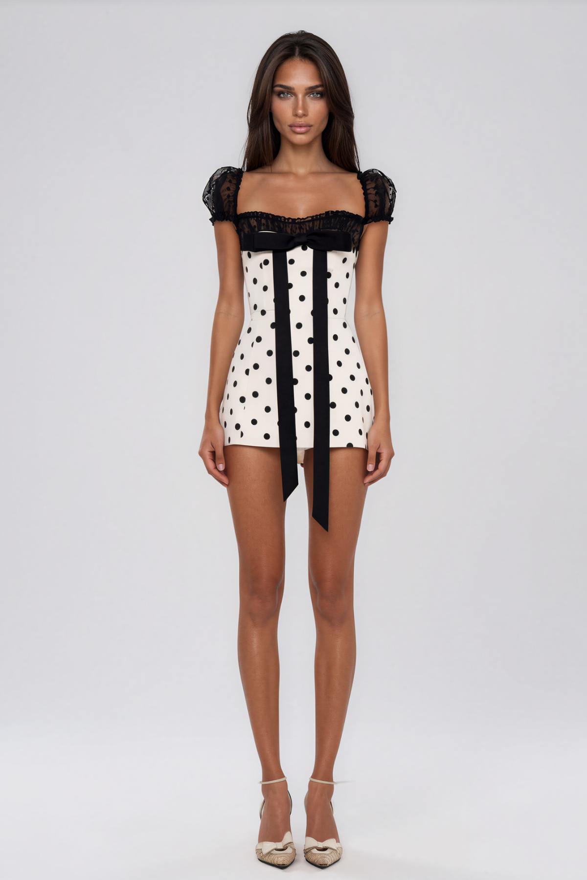 Bow Detail Polka Dot Lace Mini Dress