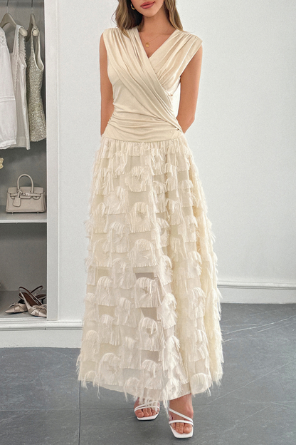 Lace Patchwork Ruched Maxi Dress