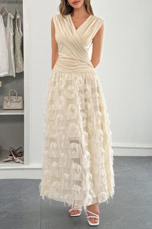 Lace Patchwork Ruched Maxi Dress