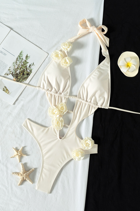 Tied Pearl Floral Bikini Set