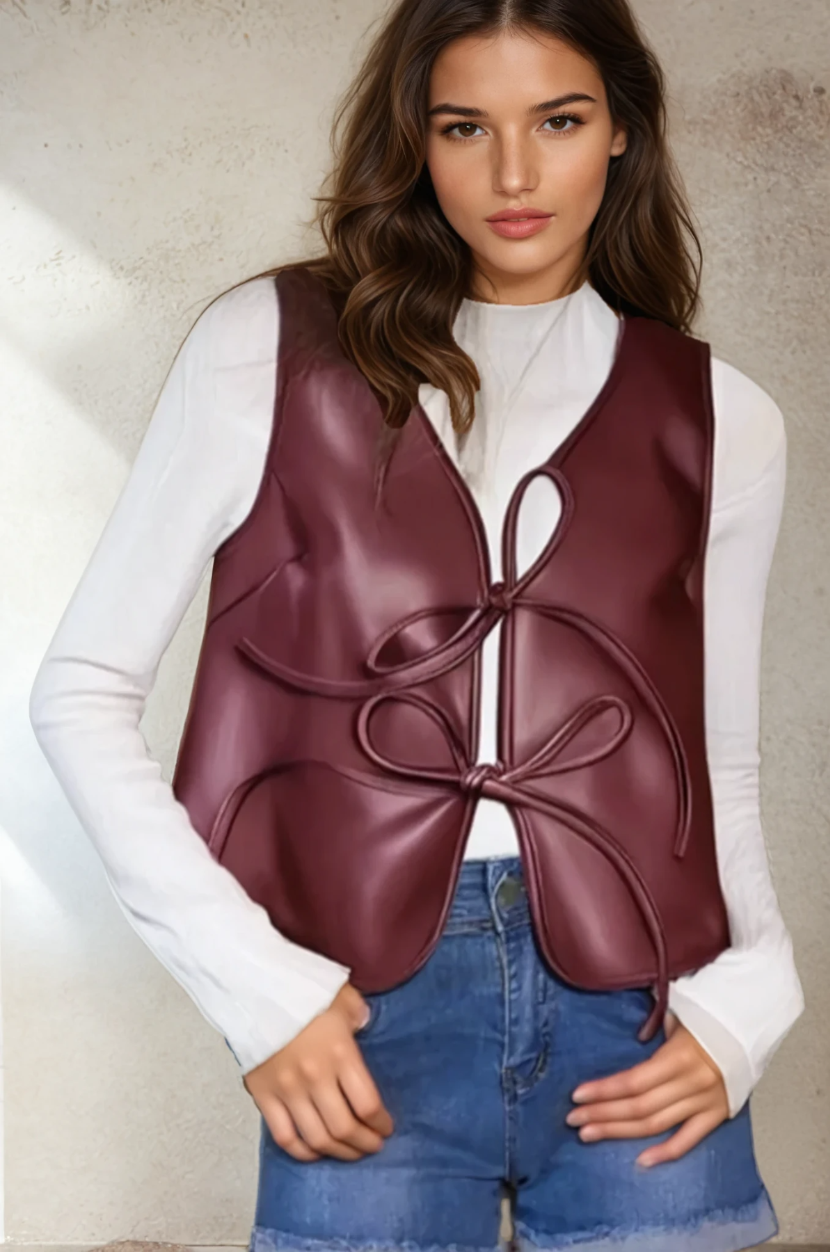 Faux Leather Lace-Up Vest Top
