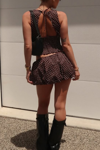 Polka Dot Smocked Crop Top & Mini Skirt Set