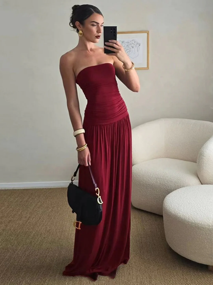 Pleated Tube Top Long Dress