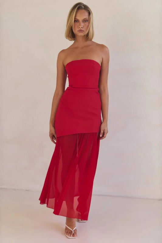 Strapless Color Block Maxi Dress