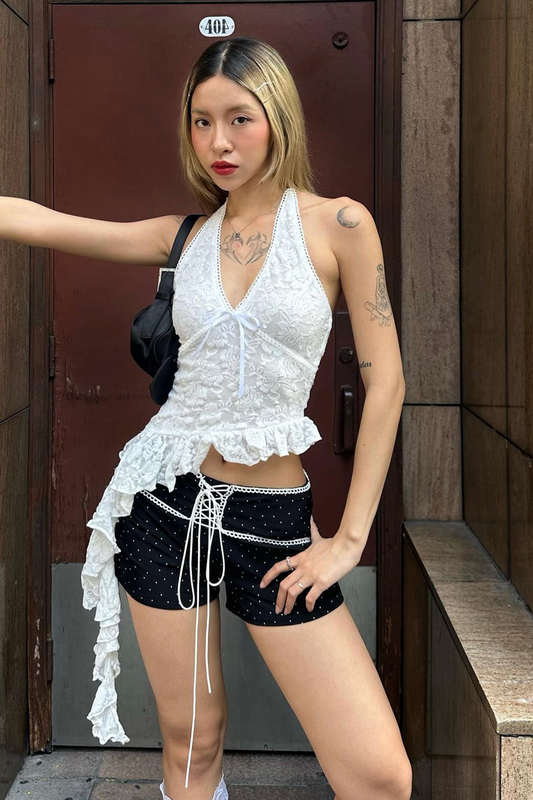 Ruffle Lace Halter Tank
