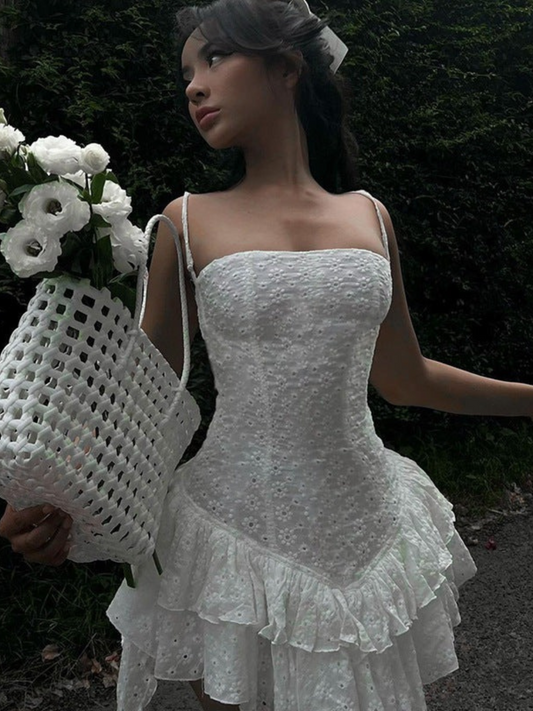 Floral Embroidered Ruffle Mini