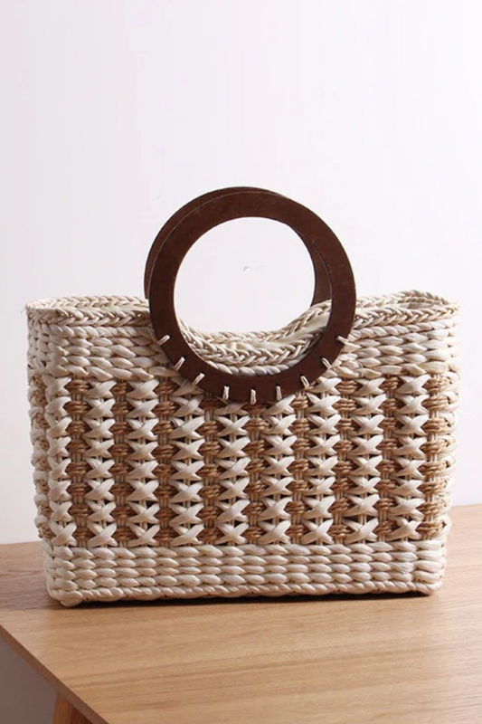 Vintage Stripe Straw Woven Beach Bag